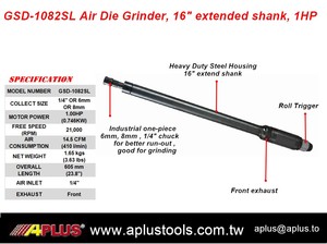 Aplus GSD-1082SL 6MM/8MM Pneumatic Air Straight Die <b>Grinder</b> with 600MM Overall Length and Steel Housing 1.0 HP - Product Image 3