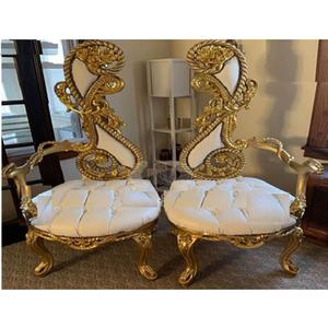 ชุดเก้าอี้แต่งงานเจ้าบ่าวเจ้าสาวสีขาว,เก้าอี้คู่รักดีไซน์แกะสลักด้วยมือสำหรับงานแต่งงานเก้าอี้เวทีแต่งงานเจ้าบ่าวสีขาวสีทองขนาดคิงไซส์ - Product Image 1