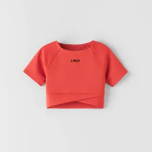 Summer 2022 Lightweight Custom Shorts Sleeves Crop Tee For Girls / High Quality Girls Crop Round Neck Line Tee Shirt For Kids