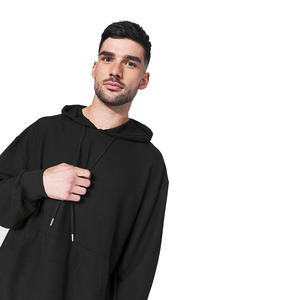 Fashionable Pure Black Gents Pullover <b>Hoodies</b> with <b>Running</b> Shorts Oversized Drawstring for <b>Men</b> - Product Image 3