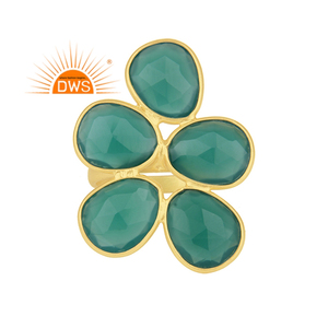 Bague en pierre d'onyx verte naturelle, plaqué or 18k, vente en gros, bijoux fait à la main - Product Image 1