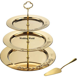 Juego de cuatro soportes de pastel redondos de Metal, soporte de pastel de lujo de diseñador hecho a mano, soporte de pastel de Metal decorativo elegante clásico - Product Image 5