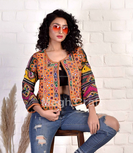 Bohemian Floral Embroidered Cotton Bomber Jacket Vintage Patchwork <b>Shrug</b> <b>Women's</b> Breathable Eco-Friendly - Product Image 2