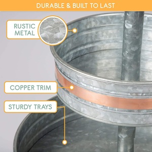 Luxurious 2 <b>Tier</b> <b>Cake</b> <b>Stand</b> Galvanized Metal with Copper Lining Perfect Hotel Restaurant Kitchenware Accessory Elegant Display - Product Image 3
