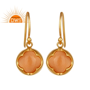 Pendientes de plata de ley con gancho chapado en oro de 14k, pendientes de piedra lunar de melocotón Natural, joyería de piedras preciosas al por mayor - Product Image 1