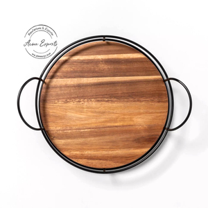Plateau de service en bois manga de qualité supérieure, avec poignée en fer, fini naturel, grande taille, personnalisé, adapté à l'hôtel - Product Image 4