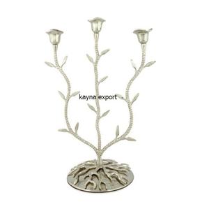 New Fancy Decorative Three-Branch Candle Stand Handmade Aluminum Metal with Nickel Plating for Home Lighting Decor Candle Stand - Product Image 1