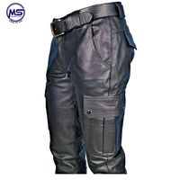Pantalon de moto en cuir noir pour homme, imperméable, coupe-vent, écologique, respirant, coupe régulière, taille mi-haute, poches, léger