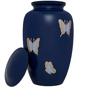Urna de Metal antigua con grabado de mariposa azul para cenizas, urna de cremación para adultos, estilo americano/europeo - Product Image 1
