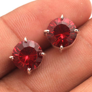 Pendiente de Plata de Ley 925 con gema de rubí morganita, pendientes de tuerca con diseño especial, para mujeres - Product Image 6