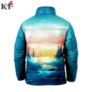 <b>Men's</b> Puffer Jacket Gradient Color Print Windproof Polyester Winter Casual Stand Collar Zipper Closure Regular Fit - Product Image 4