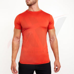 Orange couleur Gym Fitness à manches courtes vêtements pour hommes t-shirts haute qualité O cou coton Polyester été respirant homme t-shirt - Product Image 1