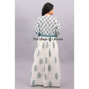 Indian Hand Block Print Cotton Long Dress Women Wear Designer Long Gown Party Wear Handmade Tunc <b>Girl</b> Wear Top Floral Long Kurti - Product Image 4
