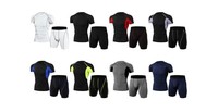 Ensemble de shorts de compression athlétiques légers et respirants pour hommes, chemises de yoga à séchage rapide, ajustées, anti-bactériennes