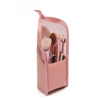 Pochette cosmétique compacte et pratique en PVC à motif géométrique rétractable avec fermeture éclair, couleur personnalisable pour pinceaux de maquillage
