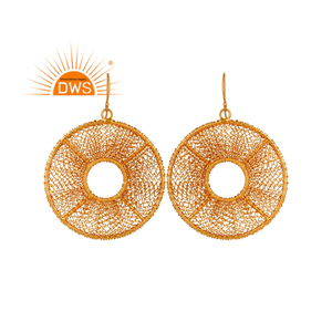 18k Yellow Gold Plated Plain Silver Earrings Filigree Designer Handmade Dangle Hook Earrings Manufacturer Supplier Jewelry - Product Image 1