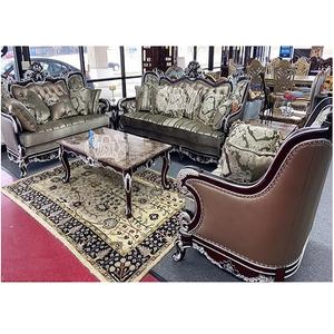 Juego de Sofás de Madera de Teca Moderna Hechos a Mano con Respaldo Alto y Diseño Tallado de Lujo para Sala de Estar - Product Image 1