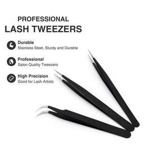 Kit de Pinzas para Pestañas de Acero Inoxidable de Primera Calidad, Duraderas, Negras, con Agarre Fino Reutilizable - Product Image 2