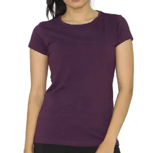 价格便宜100% 棉质支架优质女士T恤定制印花商标纯色T恤从孟加拉国出口