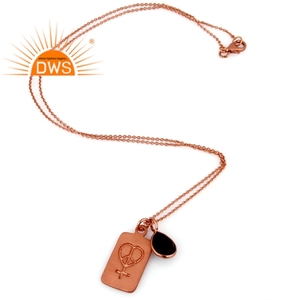 กุหลาบชุบทอง925โซ่เงินจี้สร้อยคอเครื่องประดับลูกแพร์ธรรมชาติตัดสีดำนิลสร้อยคอพลอยขายส่ง - Product Image 2