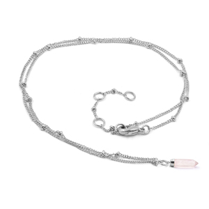 Colgante de plata con forma de bala de cuarzo rosa, collar de cadena de bola de plata esterlina - Product Image 3