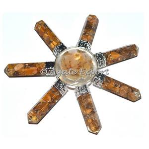 Generador de energía de cuarzo dorado Ágata estilo Feng Shui con mascota de grabado tallada para protección EMF - Product Image 1