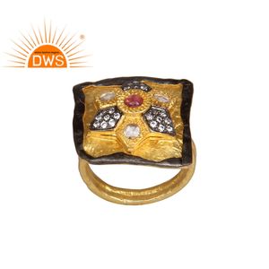 CZ And Pink Tourmaline Set Gold Plated <b>Silver</b> <b>Statement</b> <b>Ring</b> Jewelry Traditional <b>Ring</b> Jewelry Wholesaler - Product Image 1