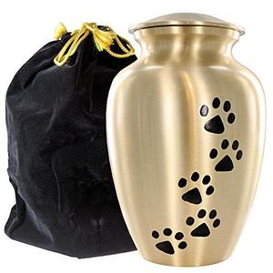 Golden Brass Pet Cremation <b>Urn</b> with Paw Print Design Metal Ashes <b>Urn</b> for Dogs <b>Cats</b> Memorial Keepsake Burial <b>Urn</b> - Product Image 1