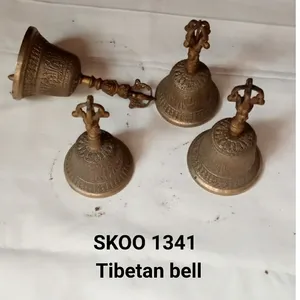 Sino de bronze religioso tibetano antigo, vajra dharma de mão de qualidade, objetos tibetanos, meditação budista