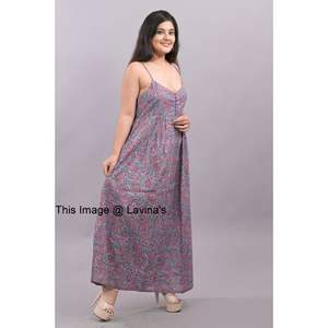 Top de Fiesta de Verano para Mujer, Estampado a Mano Indio, 100% Algodón, Largo hasta el Suelo, Holgado, Floral, Estilo Bohemio, Formal, Lavable, Tejido Natural - Product Image 5