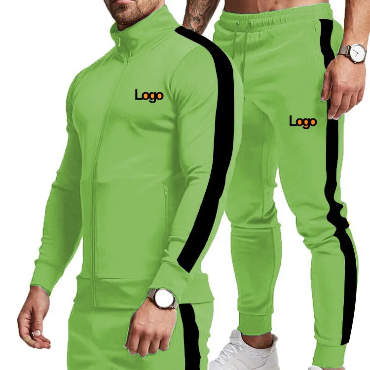 new design custom private label nylon reflective stripe 2 piece sets zipper jogging tracksuit for men
