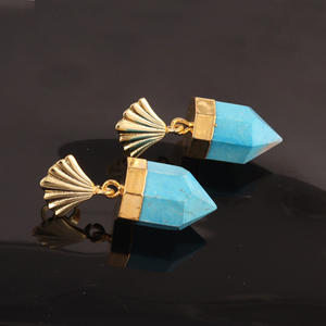 Bullet Shape Howlite Blue Turquoise Leaf Designer studded <b>Earring</b> Brass 18k <b>Gold</b> Plated Wedding Wear for Women Jewelry <b>Earrings</b> - Product Image 5