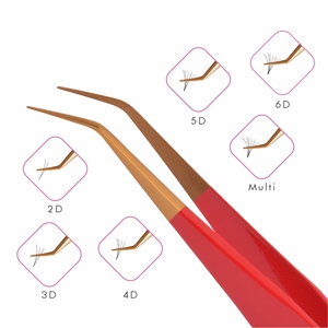 แหนบต่อขนตาสแตนเลส,แหนบต่อขนตาปลอมปลายทองและแดง12มม. 35deg - Product Image 4