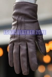Guantes de cuero de piel de oveja auténtica de alta calidad para invierno para hombre, cómodos estilos lisos para fiestas al aire libre, viajes informales en la playa - Product Image 2