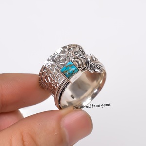 Bague Spinner Honeybee en argent 925 Bague de réglage de lunette Turquoise en cuivre faite à la main avec pierre naturelle pour mariage - Product Image 6