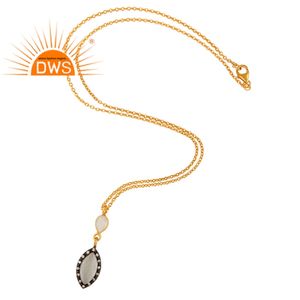 Marquise Cut White <b>Moonstone</b> <b>Pendant</b> Indian Gold Plated Jewelry Supplier 925 Silver Chain <b>Pendant</b> Necklace Wholesaler - Product Image 2