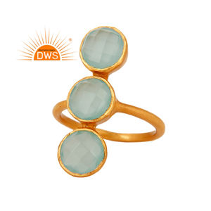 Bague en argent plaqué or, bijou de styliste, fait à la main, vente en gros, calcédoine naturelle, pierres précieuses - Product Image 1