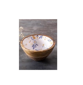 Bol imprimé en émail en bois de haute qualité avec couvercle en bois Ustensiles de cuisine de luxe Bol en bois fait main pour servir - Product Image 1