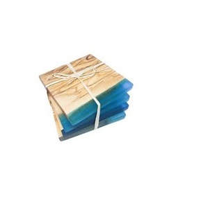 Blue <b>Epoxy</b> Resin coaster Packing and Square coaster Eco Friendly Luxury Solid Wood and <b>Epoxy</b> Resin Craft Tea Drink Cup Coasters - Product Image 1