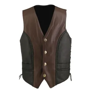 Gilet in pelle stile motociclista nero autentico 100% in vera pelle Chopper moto Harley Davidson Sportster stile Vintage