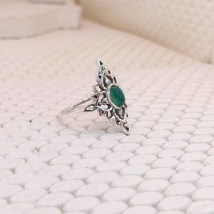 Best Quality Trendy 925 Sterling Silver <b>Green</b> Onyx Gemstone Oval Ring Women Solid Bezel Setting Eco-Friendly Weddings Parties - Product Image 3