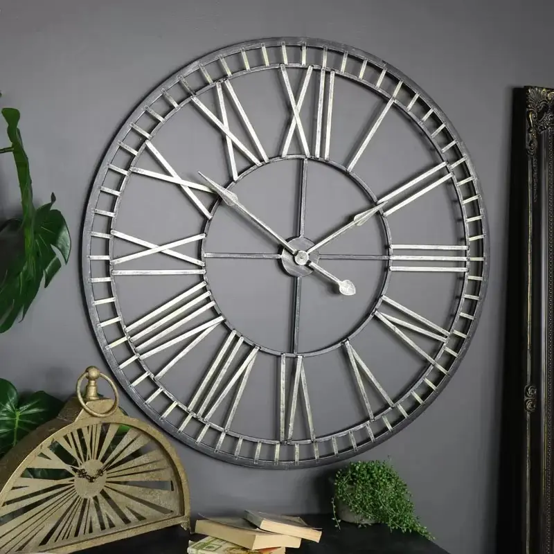 Horloge murale en noir et argent, grand format, décoration murale, offre spéciale,