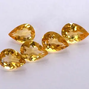 ลูกแพร์เหลี่ยมเพชรพลอย Citrine ธรรมชาติขนาด7x10มม. สวยงามสุดยอดตัดอัญมณีหลวมจากผู้จำหน่ายที่ได้รับการตรวจสอบแล้ว