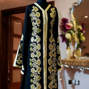 NEWLY--EMBROIDERY OF DABKA,CRYSTAL BEADS,GLASS STONE WORK ON NAVY BLUE VELVET CAFTAN DRESS FOR PARTY-WEAR @ 2022 - Product Image 1