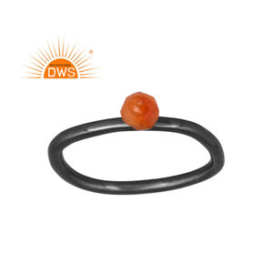 Anillo apilable de piedras preciosas de cornalina Natural chapada en rodio negro de Plata de Ley 925, joyería para mujer, regalo para ella - Product Image 1