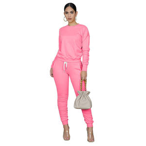 Survêtement deux pièces décontracté pour femmes, tenue de jogging à la mode, uni, nouveau design, 2020 - Product Image 5