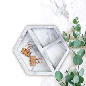 Plateau de rangement hexagonal en marbre DIY, organisateur de bureau minimaliste, à poser sur table - Product Image 5