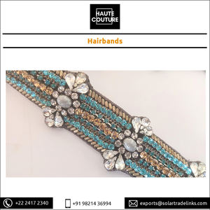 ที่คาดผมรูปวงรีสีเงินโบราณของเด็กผู้หญิง,ที่คาดผมสีเขียวขุ่นลายปักด้วยมือขนาด33ซม. สำหรับผู้ซื้อจำนวนมาก - Product Image 4