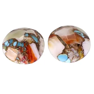 Mohave ธรรมชาติหอยนางรมทองแดงเทอร์ควอยซ์15X15มม. กลม Cabochon คู่16.10 Cts พลอยหลวม