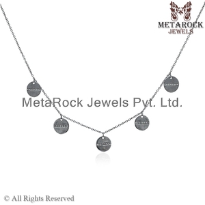 Collar de plata de primera ley con forma de disco para mujer, Gargantilla, plata esterlina 925, oxidado, Diamante pavé, estilo minimalista - Product Image 2